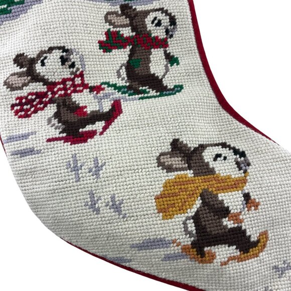Lands End Christmas Stocking Needlepoint Bunny Rabbit Snowshoe GLAUCIA Monogram - Picture 5 of 9